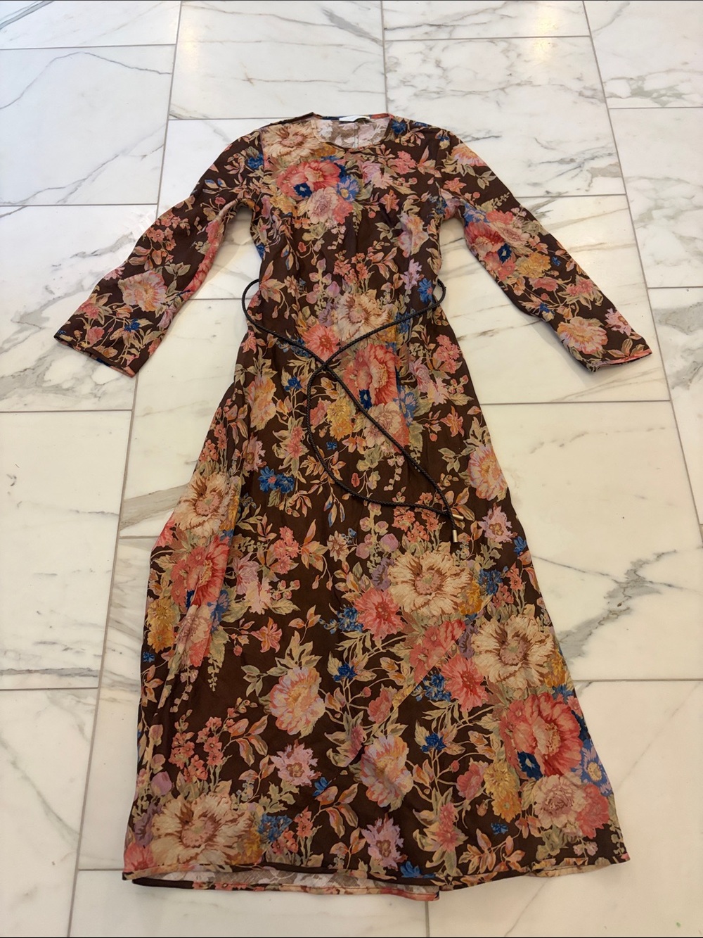 Zimmermann Brown Floral Long-Sleeve Maxi Wrap Dress